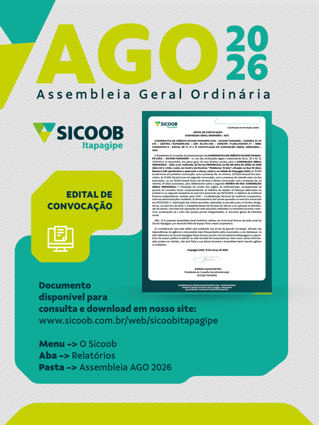 Assembleia Geral Ordinária de 2026 do Sicoob Itapagipe