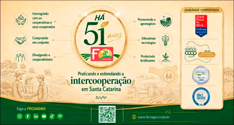 Cartaz comemorativo dos 51 anos de fundação da Fecoagro