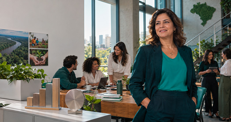 Cena de escritório com mulher em primeiro plano