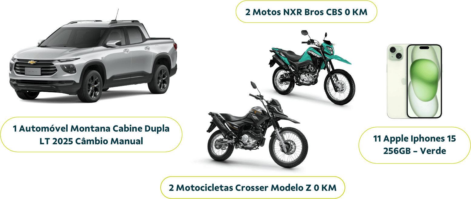 1 automóvel, 4 motocicletes e 11 iphones