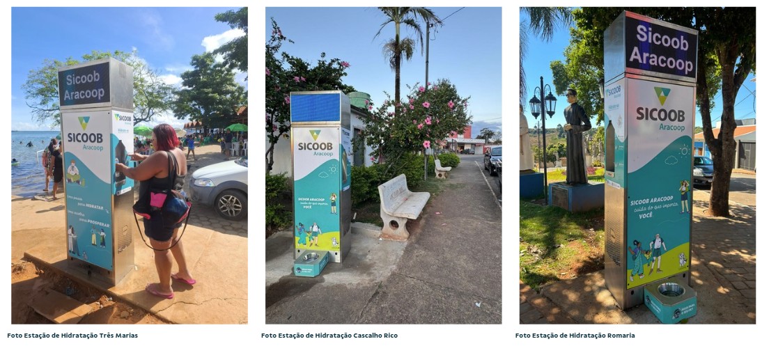 As novas estações inteligentes de hidratação do Sicoob Aracoop já estão presentes em diferentes comunidades, levando tecnologia e bem-estar para o dia a dia.