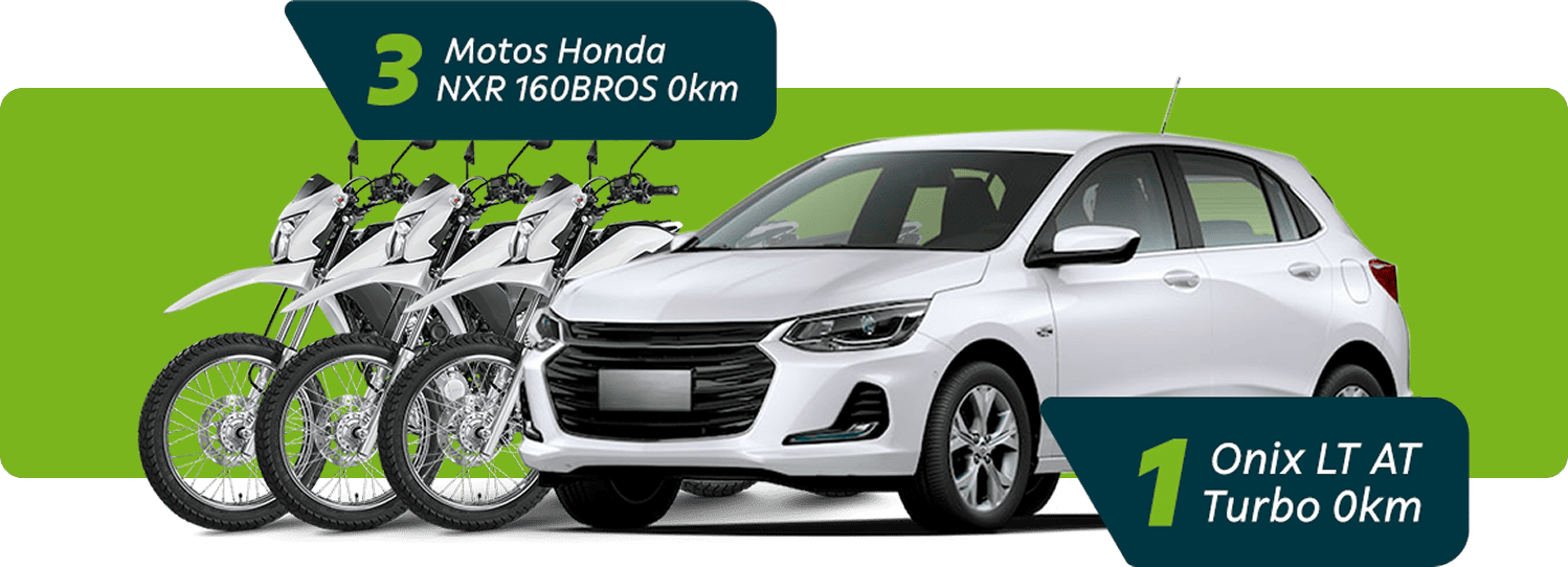 3 Motos Honda NXR 160BROS 0km e 1 Onix Turbo LT AT 0km