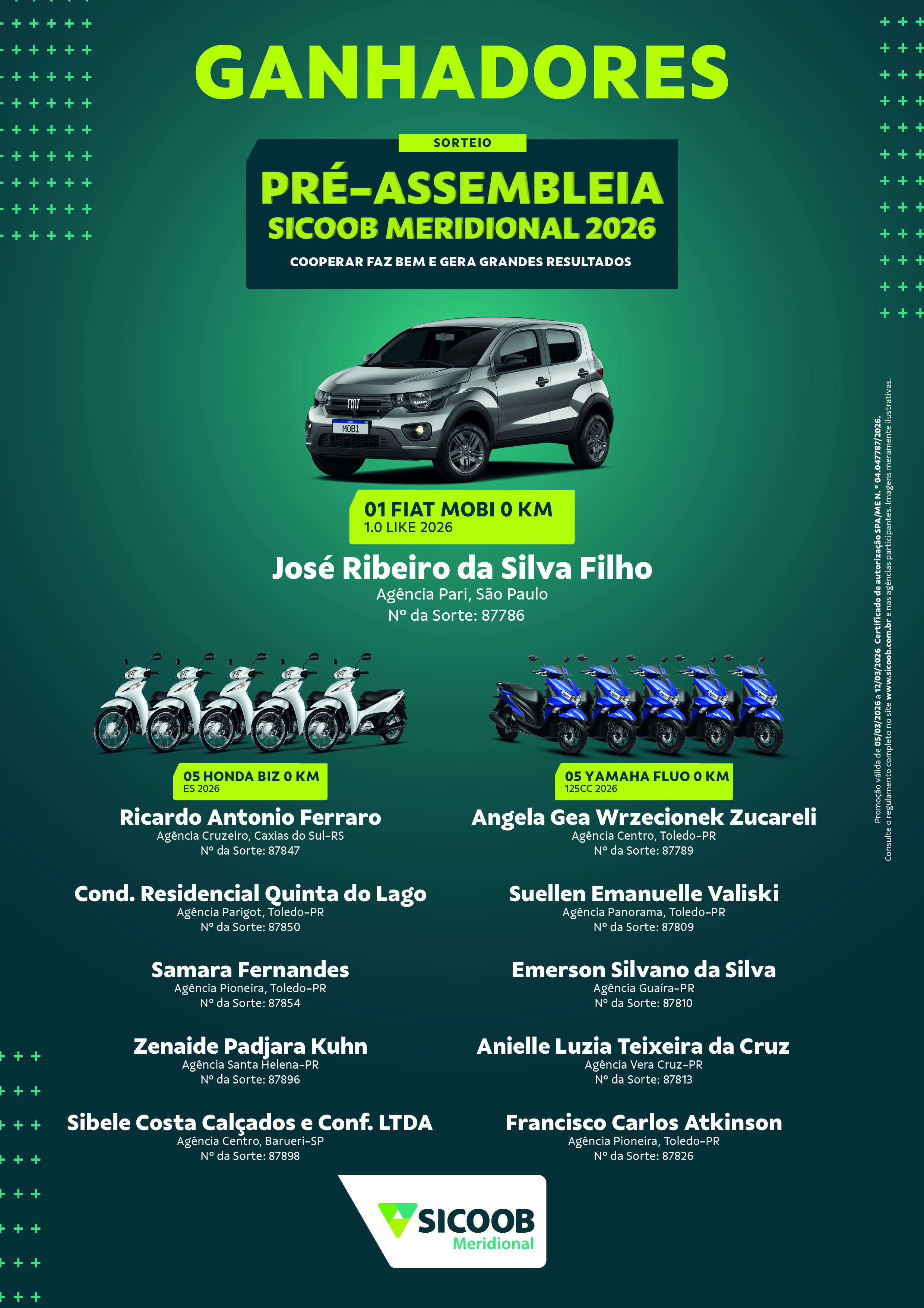 Premiados no sorteio.