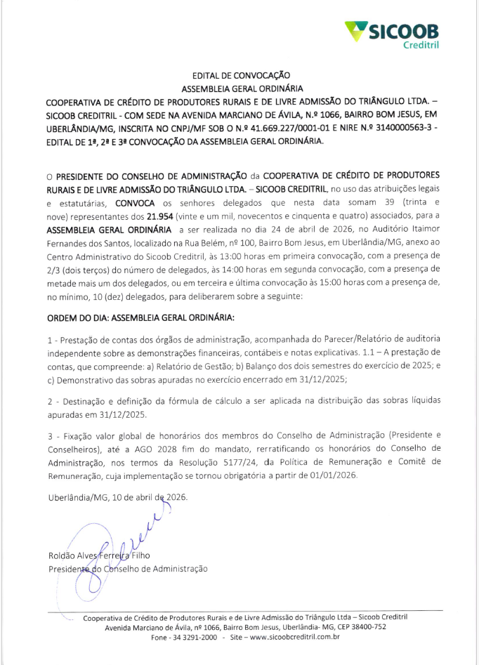 EDITAL DE PUBLICAÇÃO DA AGO 24 04 2026