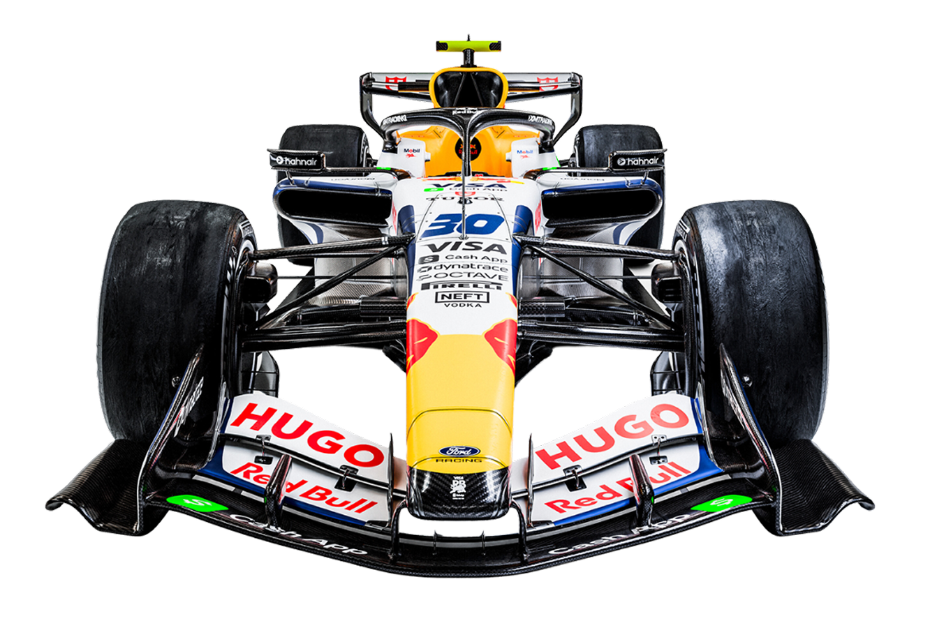 Carro de Fórmula 1 da equipe Visa Cash App Racing Bulls