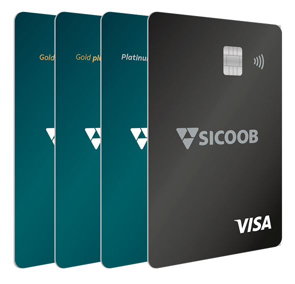 Cartões Sicoob nas variantes Gold, Gold Plus, Platinum e Black