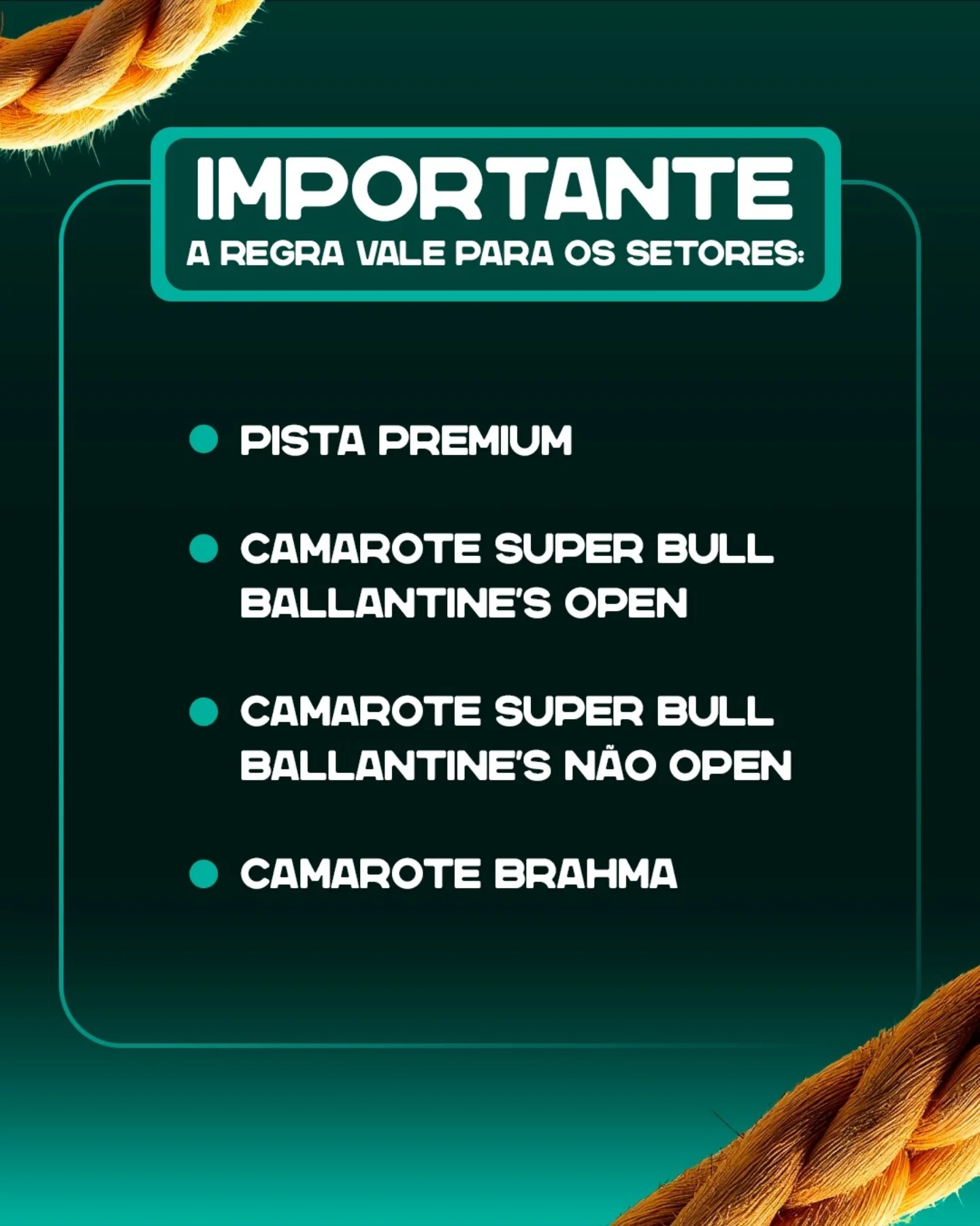 Importante: regra vale para Pista Premium e Camarotes