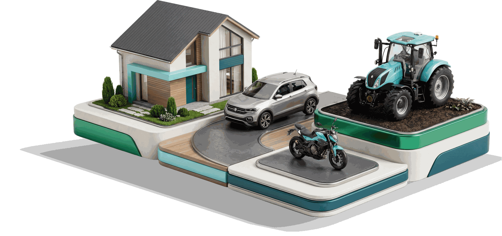 Imóvel, automóvel, motocicleta e trator