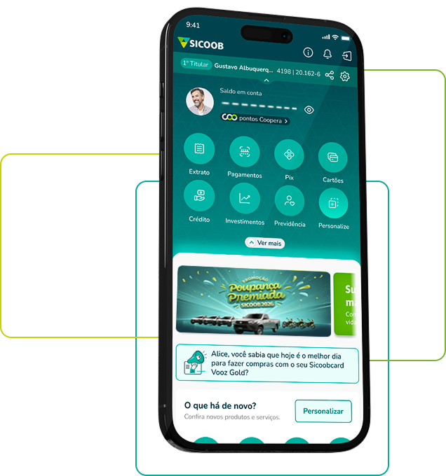 Tela inicial do App Sicoob
